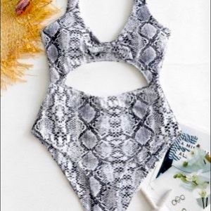 New Snakeskin Open Cut One Piece Bathing Suit